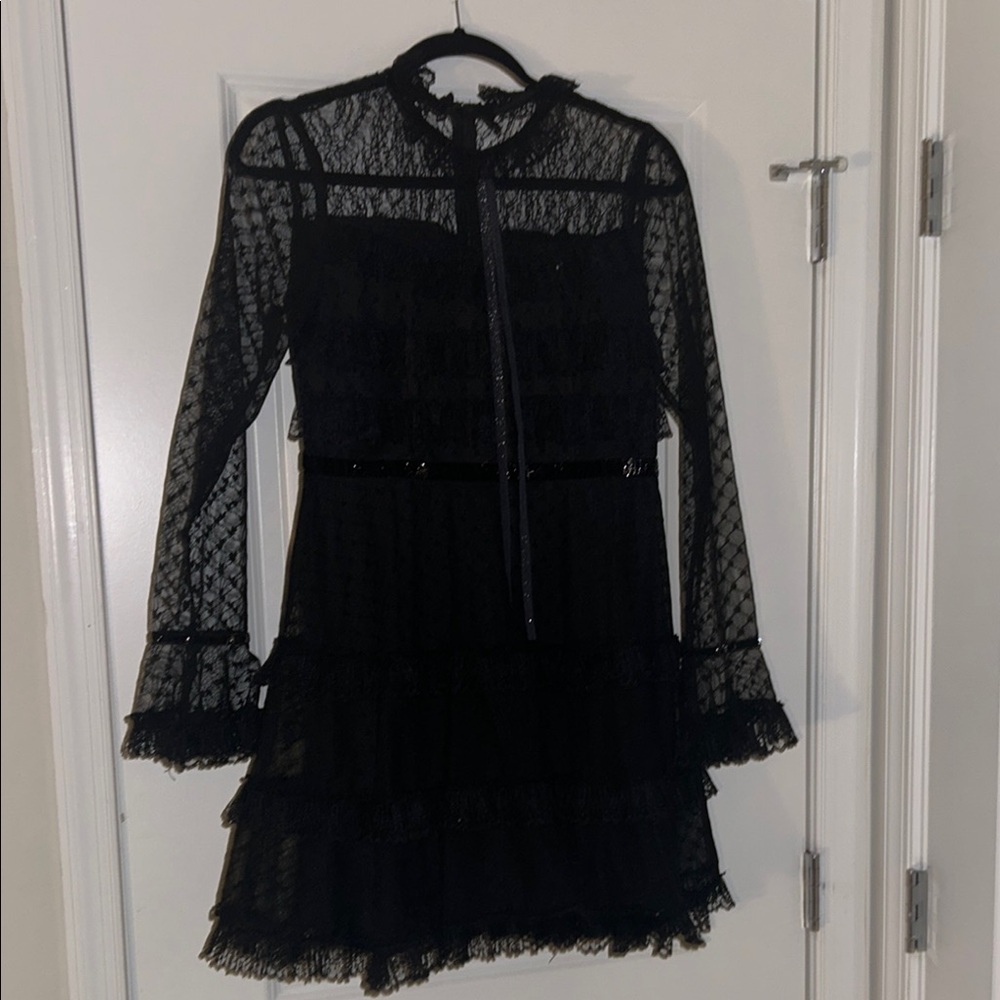 Ina Black Sheath Dress with Ruffled Mock Neck